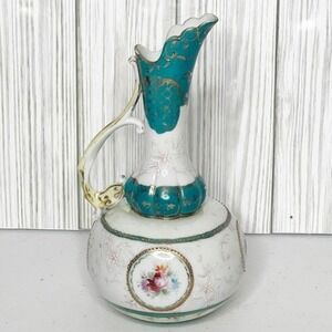 Antique Porcelain Ewer Handpainted Floral‎ Design Gold Gilding & Beading